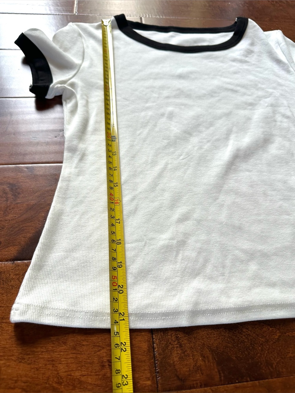 Darong NWT White Black Ringer Tee Ribbed Stretch Top XL - Picture 9 of 9